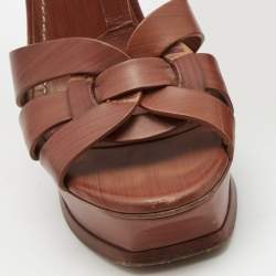 مملوكة مسبقًا Yves Saint Laurent Brown Leather Tribute Sandals Size 38