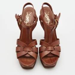 مملوكة مسبقًا Yves Saint Laurent Brown Leather Tribute Sandals Size 38
