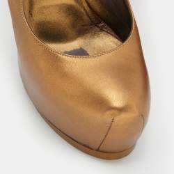 Yves Saint Laurent Metallic Brown Leather Tribtoo Slingback Platform Pumps Size 39
