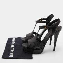 Pre Owned Yves Saint Laurent Black Patent Leather T-Strap Platform Sandals Size 39