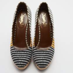 Pre Owned Yves Saint Laurent Multicolor Canvas Platform Wedge Pumps Size 39.5