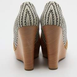 Pre Owned Yves Saint Laurent Multicolor Canvas Platform Wedge Pumps Size 39.5