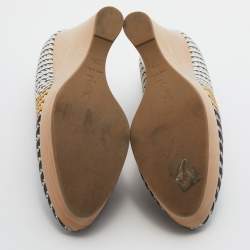 Pre Owned Yves Saint Laurent Multicolor Canvas Platform Wedge Pumps Size 39.5