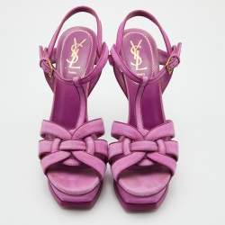 Pre Owned Yves Saint Laurent Pink Suede Tribute Platform Sandals Size 39.5
