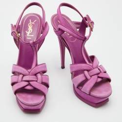 Pre Owned Yves Saint Laurent Pink Suede Tribute Platform Sandals Size 39.5