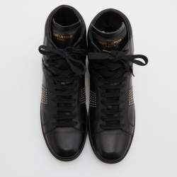 Pre Owned Saint Laurent Black Leather Studded High Top Sneakers Size 39