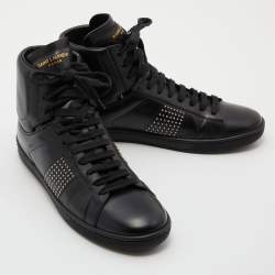Pre Owned Saint Laurent Black Leather Studded High Top Sneakers Size 39