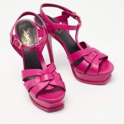 مملوكة مسبقًا Yves Saint Laurent Pink Leather Tribute Sandals 38