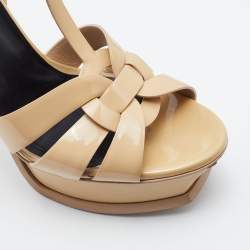 Pre Owned Yves Saint Laurent Beige Patent Leather Tribute Platform Sandals Size 38.5