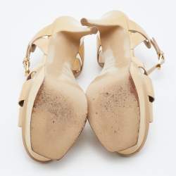 Pre Owned Yves Saint Laurent Beige Patent Leather Tribute Platform Sandals Size 38.5
