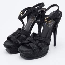 Pre Owned صندل إيف سان لوران تربيوت أسود بنعل سميك مقاس 36