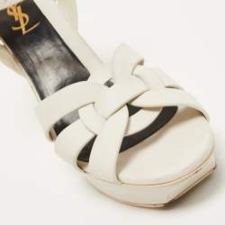 Pre Owned Yves Saint Laurent White Leather Tribute Sandals Size 41