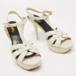 Pre Owned Yves Saint Laurent White Leather Tribute Sandals Size 41