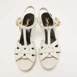 Pre Owned Yves Saint Laurent White Leather Tribute Sandals Size 41