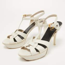 Pre Owned Yves Saint Laurent White Leather Tribute Sandals Size 41