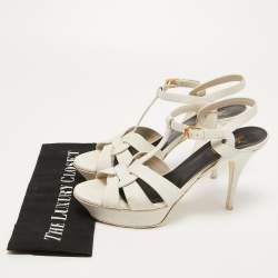 Pre Owned Yves Saint Laurent White Leather Tribute Sandals Size 41