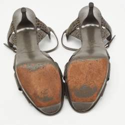 Pre Owned Yves Saint Laurent Grey Croc Embossed Leather Tribute Sandals Size 41