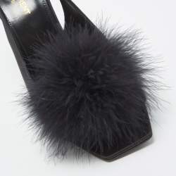 Pre Owned Yves Saint Laurent Black Satin and Fur Slingback Sandals Size 40