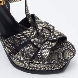 Pre Owned Yves Saint Laurent Metallic Black/Gold Python Embossed Leather Tribute Platform Sandals Size 39
