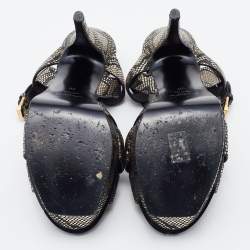 Pre Owned Yves Saint Laurent Metallic Black/Gold Python Embossed Leather Tribute Platform Sandals Size 39