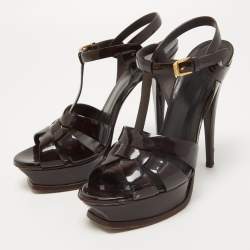 Pre Owned Yves Saint Laurent Burgundy Tribute Sandals Size 38.5