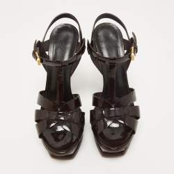 Pre Owned Yves Saint Laurent Burgundy Tribute Sandals Size 38.5