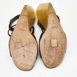 Pre Owned Yves Saint Laurent Black Suede Wedge Ankle Strap Sandals Size 41