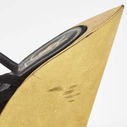 Pre Owned Yves Saint Laurent Black Suede Wedge Ankle Strap Sandals Size 41