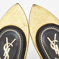 Pre Owned Yves Saint Laurent Black Suede Wedge Ankle Strap Sandals Size 41