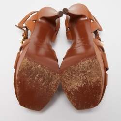Pre Owned Yves Saint Laurent Brown Leather Tribute Sandals Size 37.5