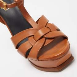 Pre Owned Yves Saint Laurent Brown Leather Tribute Sandals Size 37.5