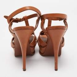 Pre Owned Yves Saint Laurent Brown Leather Tribute Sandals Size 37.5