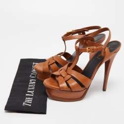 Pre Owned Yves Saint Laurent Brown Leather Tribute Sandals Size 37.5