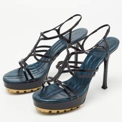 Pre Owned Yves Saint Laurent Black Patent Leather Strappy Platform Sandals Size 39