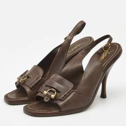 Pre Owned Yves Saint Laurent Brown Leather Slingback Sandals Size 39