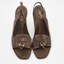 Pre Owned Yves Saint Laurent Brown Leather Slingback Sandals Size 39