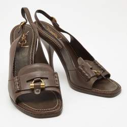 Pre Owned Yves Saint Laurent Brown Leather Slingback Sandals Size 39