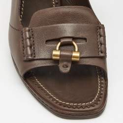 Pre Owned Yves Saint Laurent Brown Leather Slingback Sandals Size 39