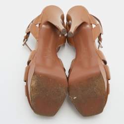 Pre Owned Yves Saint Laurent Beige Patent Leather Tribute Platform Sandals Size 38.5