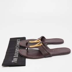 Pre Owned Yves Saint Laurent Plum Leather Ycon Thong Flats Size 37.5