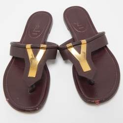 Pre Owned Yves Saint Laurent Plum Leather Ycon Thong Flats Size 37.5