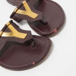 Pre Owned Yves Saint Laurent Plum Leather Ycon Thong Flats Size 37.5
