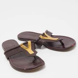 Pre Owned Yves Saint Laurent Plum Leather Ycon Thong Flats Size 37.5