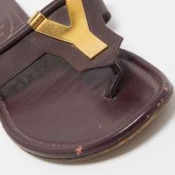 Pre Owned Yves Saint Laurent Plum Leather Ycon Thong Flats Size 37.5