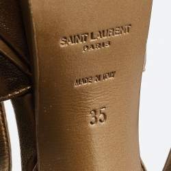 Pre Owned Yves Saint Laurent Gold Leather Tribute Ankle Strap Platform Sandals Size 35
