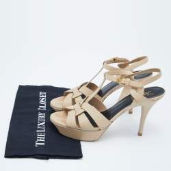 Pre Owned Yves Saint Laurent Beige Leather Tribute Sandals Size 40