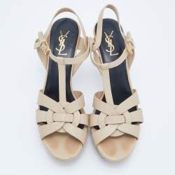 Pre Owned Yves Saint Laurent Beige Leather Tribute Sandals Size 40