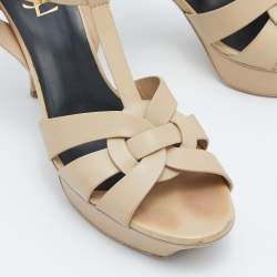 Pre Owned Yves Saint Laurent Beige Leather Tribute Sandals Size 40