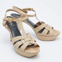 Pre Owned Yves Saint Laurent Beige Leather Tribute Sandals Size 40