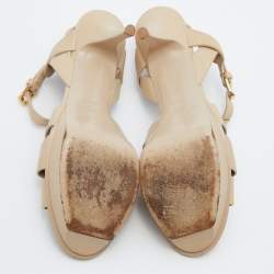 Pre Owned Yves Saint Laurent Beige Leather Tribute Sandals Size 40